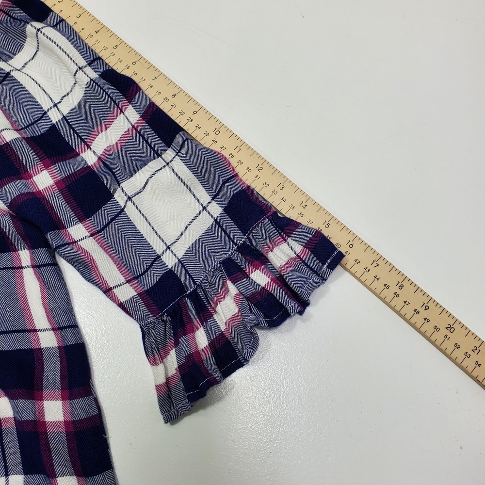 Beach Lunch Lounge Top Women's L Plaid Off Shoulder Tunic Blouse Ruffle Boho - Picture 9 of 11